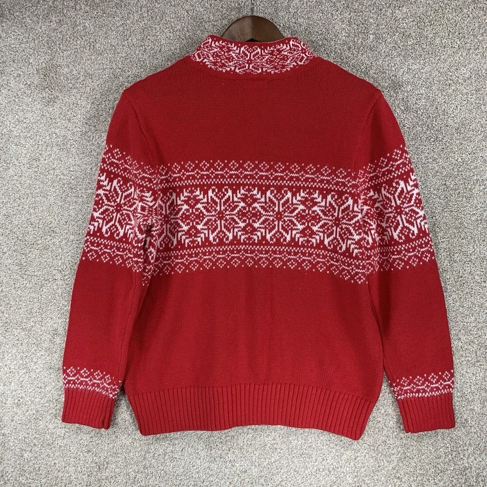 New CJ Banks 14W‎ X Christmas 1/4 Zip Pullover Sweater Fair Aisle Snowflakes Red